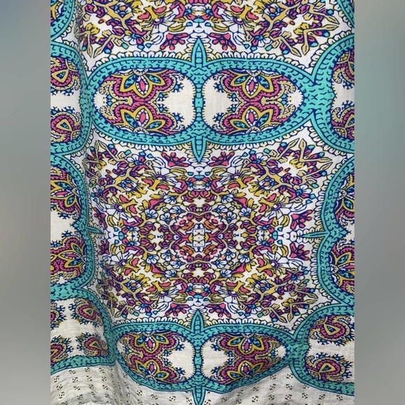 Maeve Anthropologie Turquoise/Pink Floral Print Skirt Linen Blend Size 12 - Picture 3 of 6